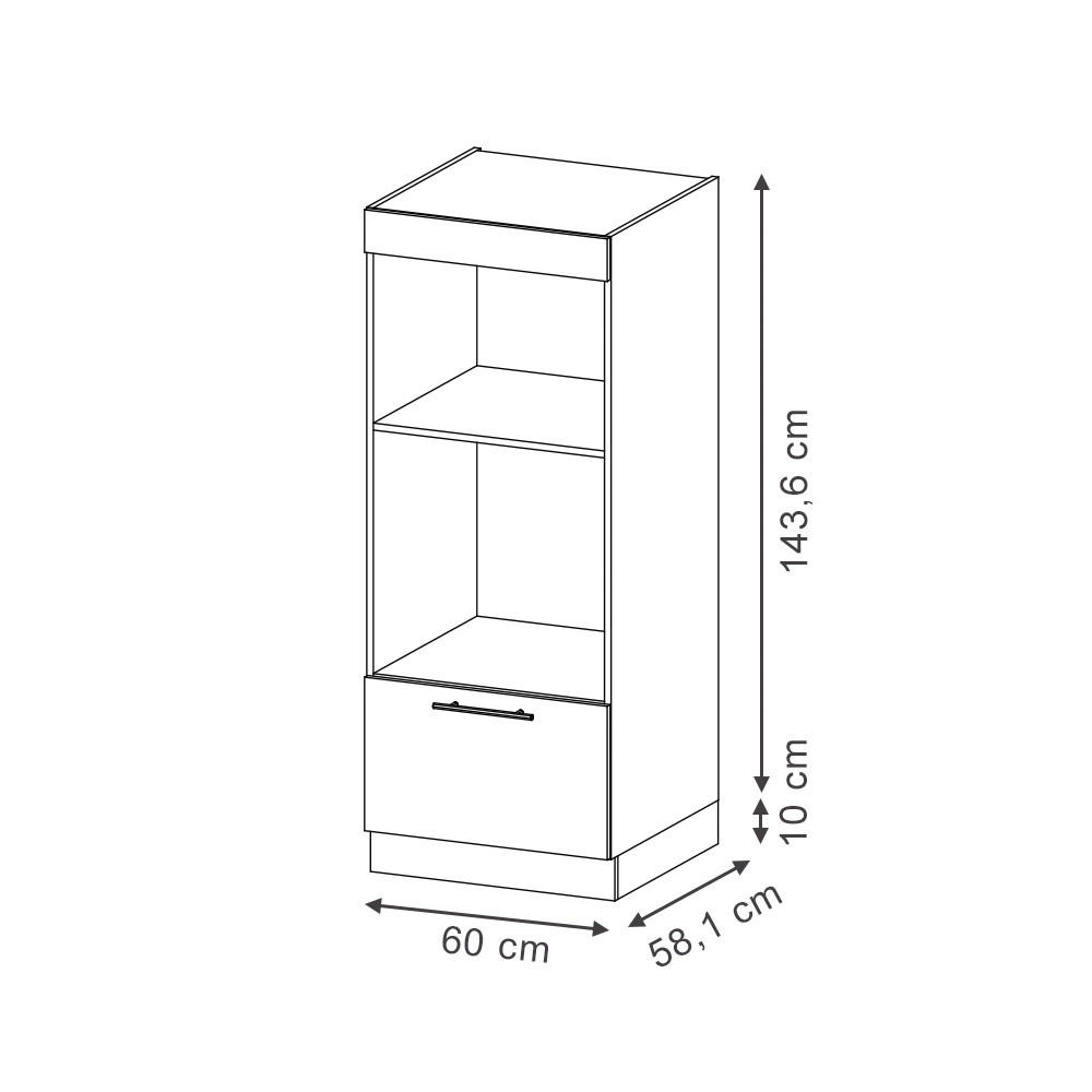 Thumbnail - Vicco Mikrowellenschrank, Grau, Anthrazit, Holzwerkstoff, 3 Fächer, 1 Schubladen, Rechteckig, 60x153.6x58.1 cm, Küchen, ...
