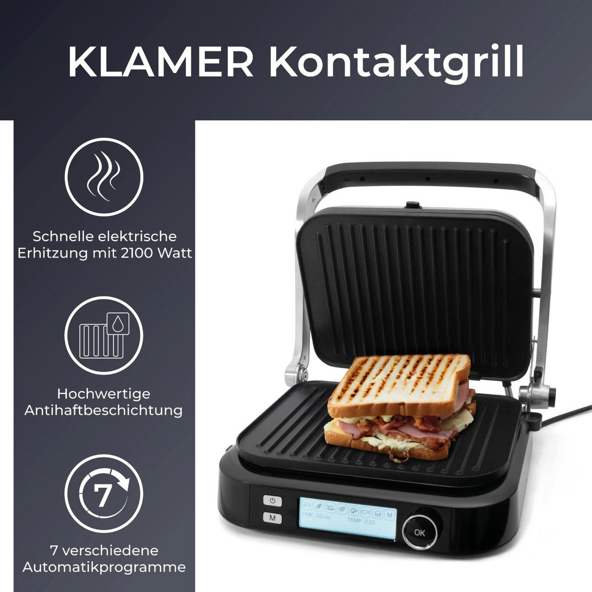 KONTAKTGRILL Schwarz / Silber Edelstahl - Schwarz, Metall (34/18/38cm) - KLAMER