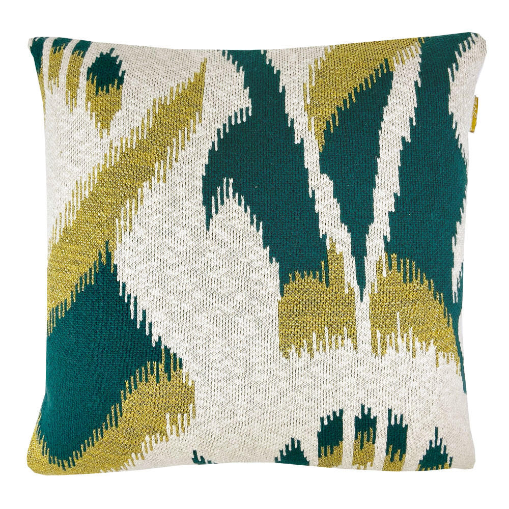 DEKOKISSEN Ikat gestrickt Lurexgrün 50x50 - Grün, Textil (50/50/12cm) - Malagoon