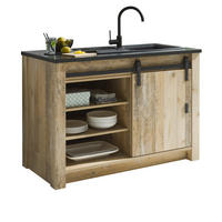 KÜCHENUNTERSCHRANK Used Wood hell, anthrazit 133 cm, Küchenschrank für Spüle oder Ceranfeld - Anthrazit/Schwarz, Holzwerkstoff/Metall (133/93/64cm) - Furn.Design
