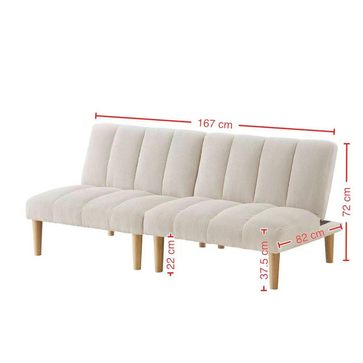 SCHLAFSOFA 167 cm aus Cord mit 3-fach verstellbarer Rückenlehne Beige - Beige, Textil (82/72/167cm) - Modenvie