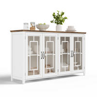 GESCHIRRSCHRANK 160 cm MDF Weiß mit Glastüren und Holzoptik-Arbeitsplatte - Weiß, Holzwerkstoff (40/86/160cm) - Korfee