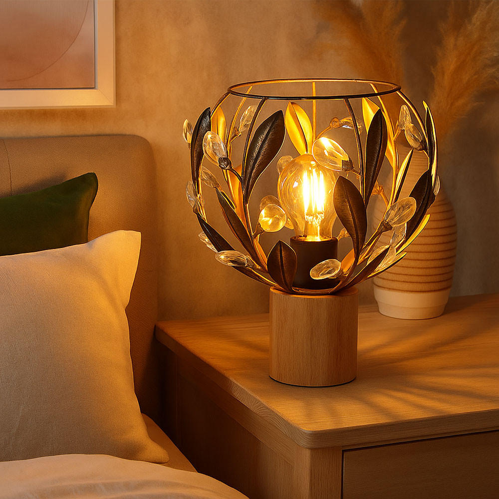 LED TISCHLEUCHTE MIKA Holz Gold - Goldfarben, Holz (20/20/25cm) - Globo Lighting