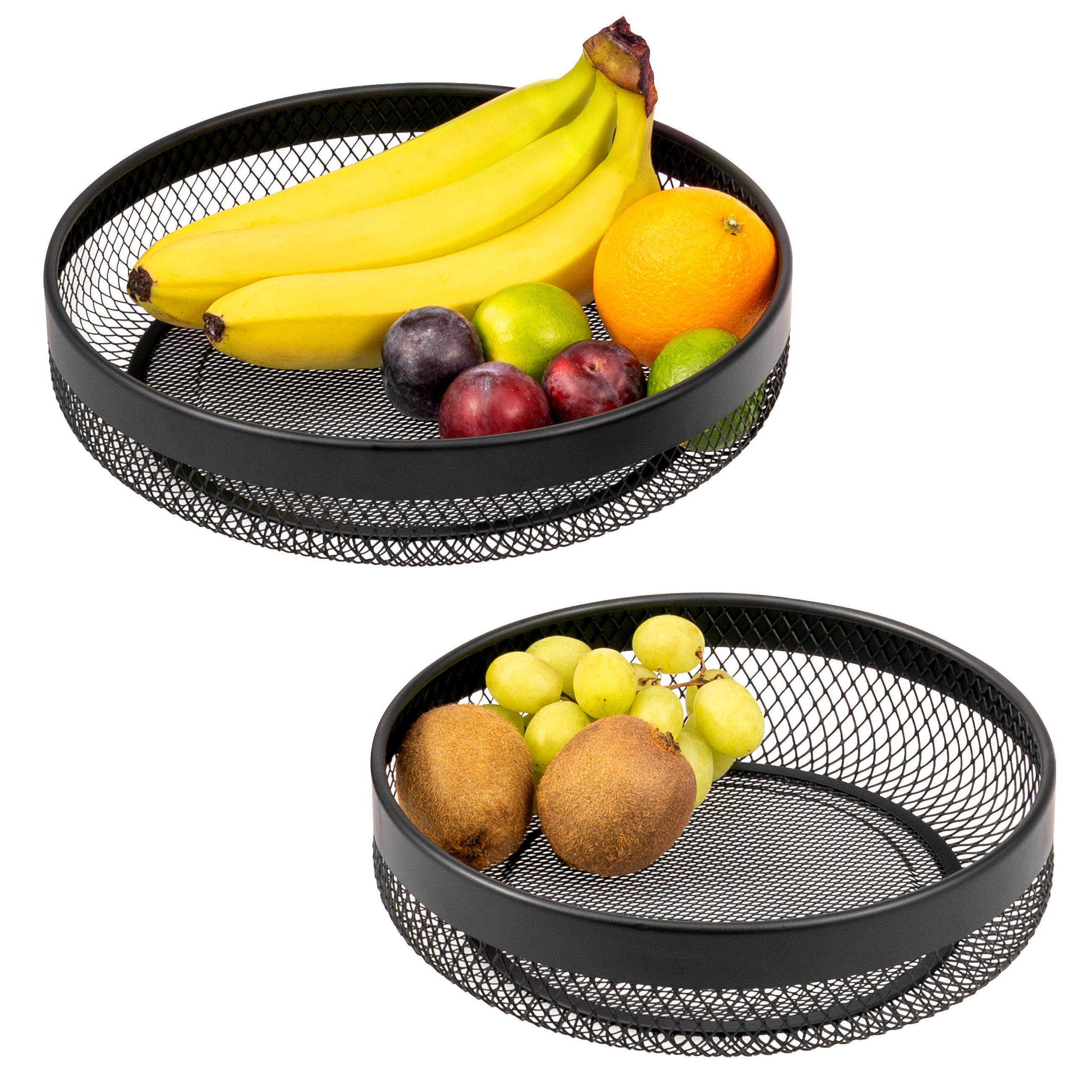 OBSTKORB - BROTKORB 2er Set, runde Obstschale, aus schwarzem Metall - Schwarz, Metall (30/6cm) - eluno