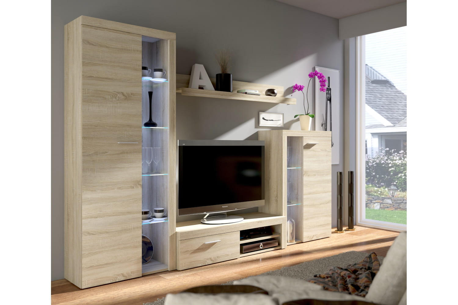 WOHNWAND OKTAWIA - Sonoma Eiche, Holzwerkstoff (270/190/40cm) - Meblini