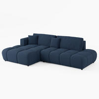 ECKSOFA BARI Links Dunkelblau Velours Easy Clean L-Form Couch mit Schlaffunktion & Bettkasten - Schwarz/Dunkelblau, Holz (170/280cm) - Barchello