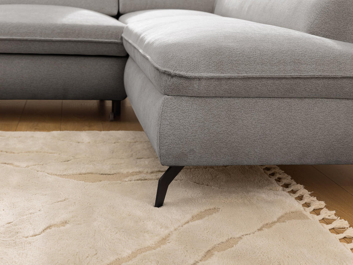 ECKSOFA mit Schlaffunktion und Bettkasten Bonnie aus Hellgrau Chenille-Stoff mit verstellbaren Kopfstützen und Armlehne - Ottomane rechts - Hellgrau/Schwarz, Holz/Textil (275/210cm) - S-Style Möbel