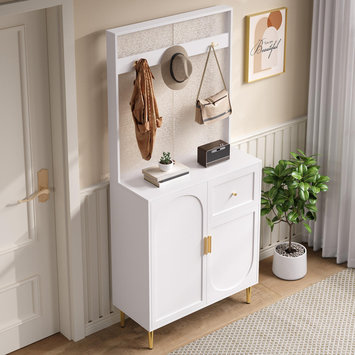 GARDEROBE 80x175x35 cm Set Spiegel Schuhschrank - Weiß, Holz (80/175.5/35cm) - LEBENLANG