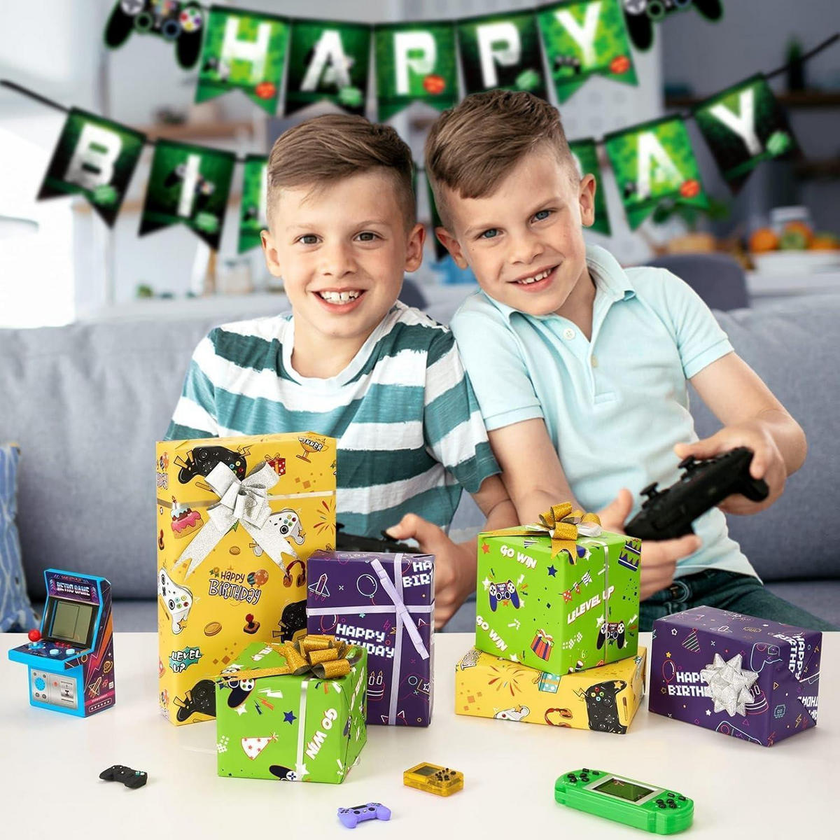 GESCHENKPAPIER 3-teiliges Set Gaming Motiv 43 cm x 3 m - Multicolor, Papier (43.2/43.2/43.2cm)