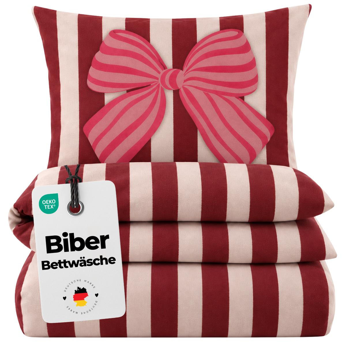 BIBER-BETTWÄSCHE 135x200 - Kuschelig warmer Flanell Bettbezug aus 100% Baumwolle für Herbst & Winter - Schleife Rot - Rot, Textil (135/200cm) - Carpe Sonno