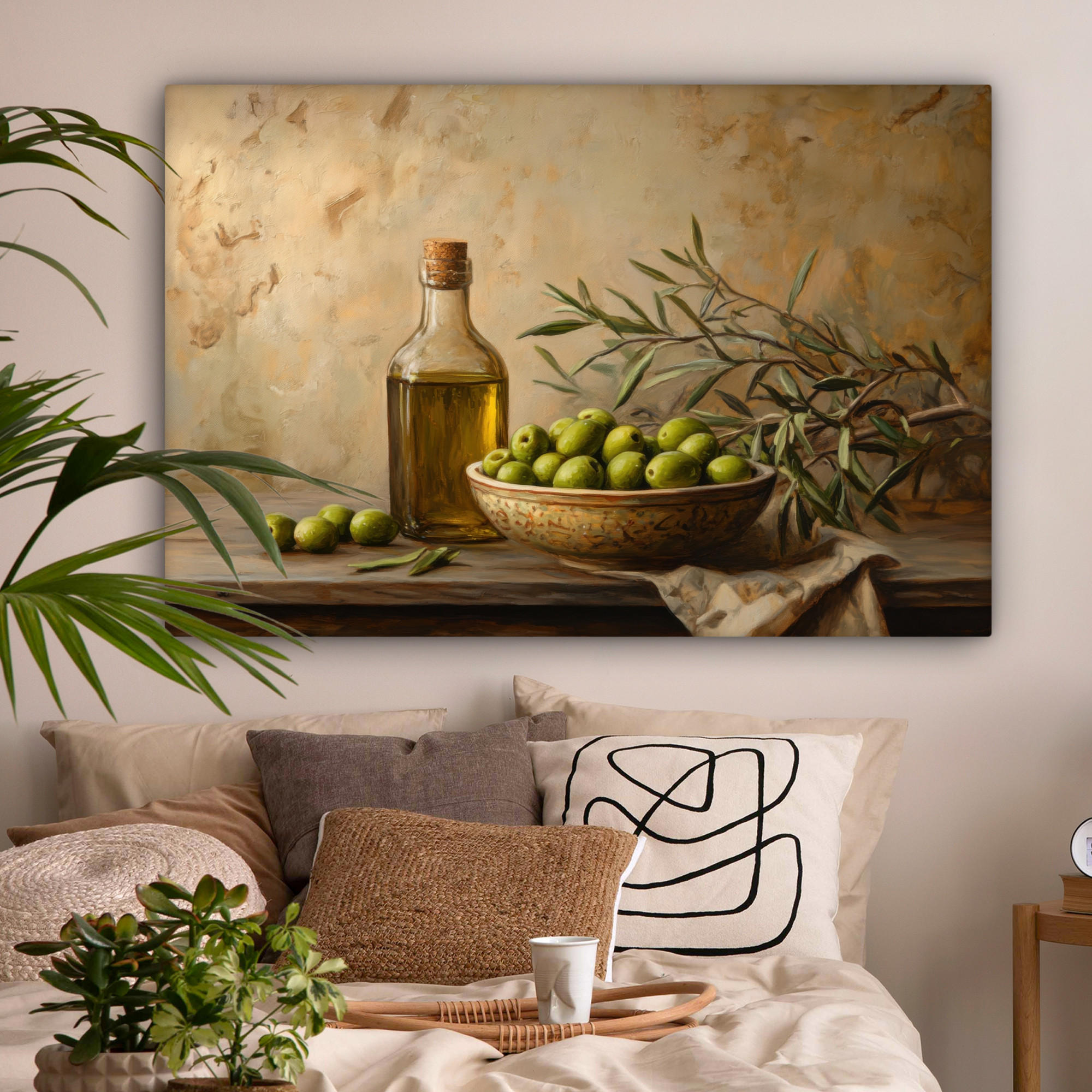 LEINWANDBILD Oliven - Stilleben - Vintage Groß 140x90 cm - Olivgrün, Textil (140/90cm) - MuchoWow