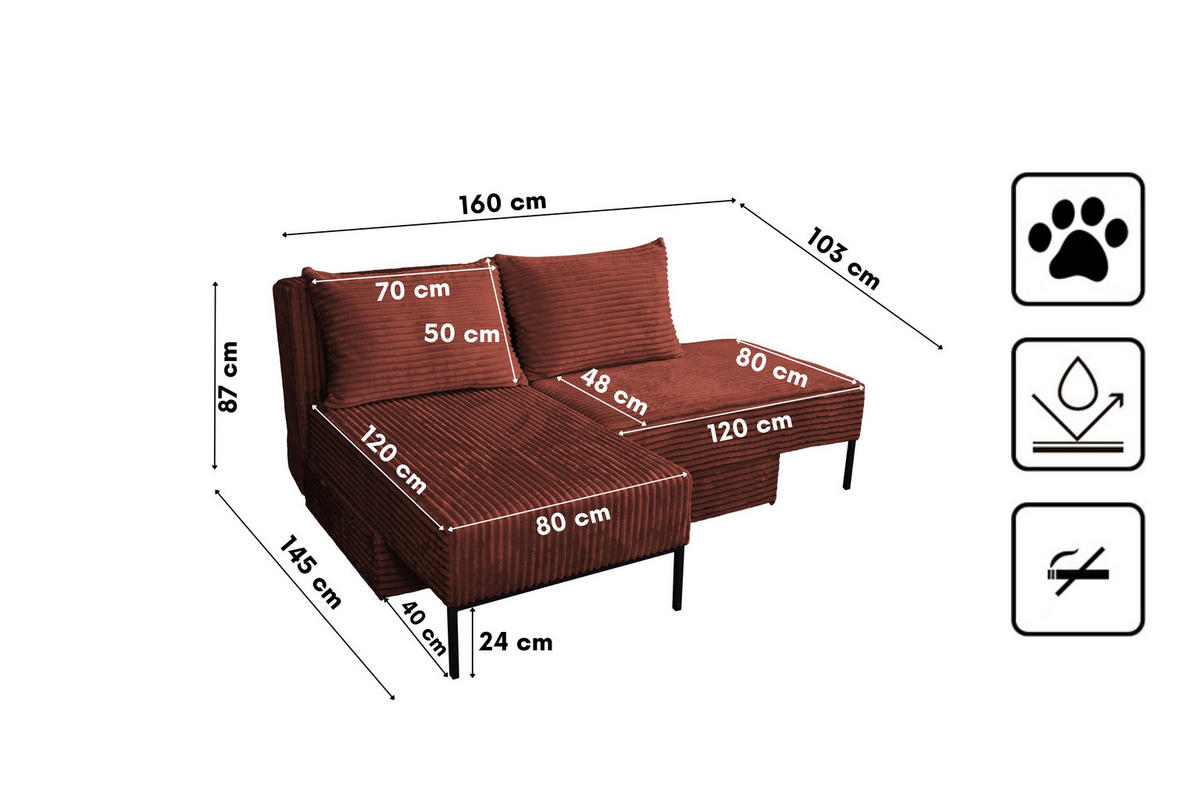 SOFA Mit Schlaffunktion MOOKA 4in1-Multifunktions-System Stoff Velo Kupfer - Kupferfarben, Holz/Textil (240/87/103cm) - Kaiser Möbel