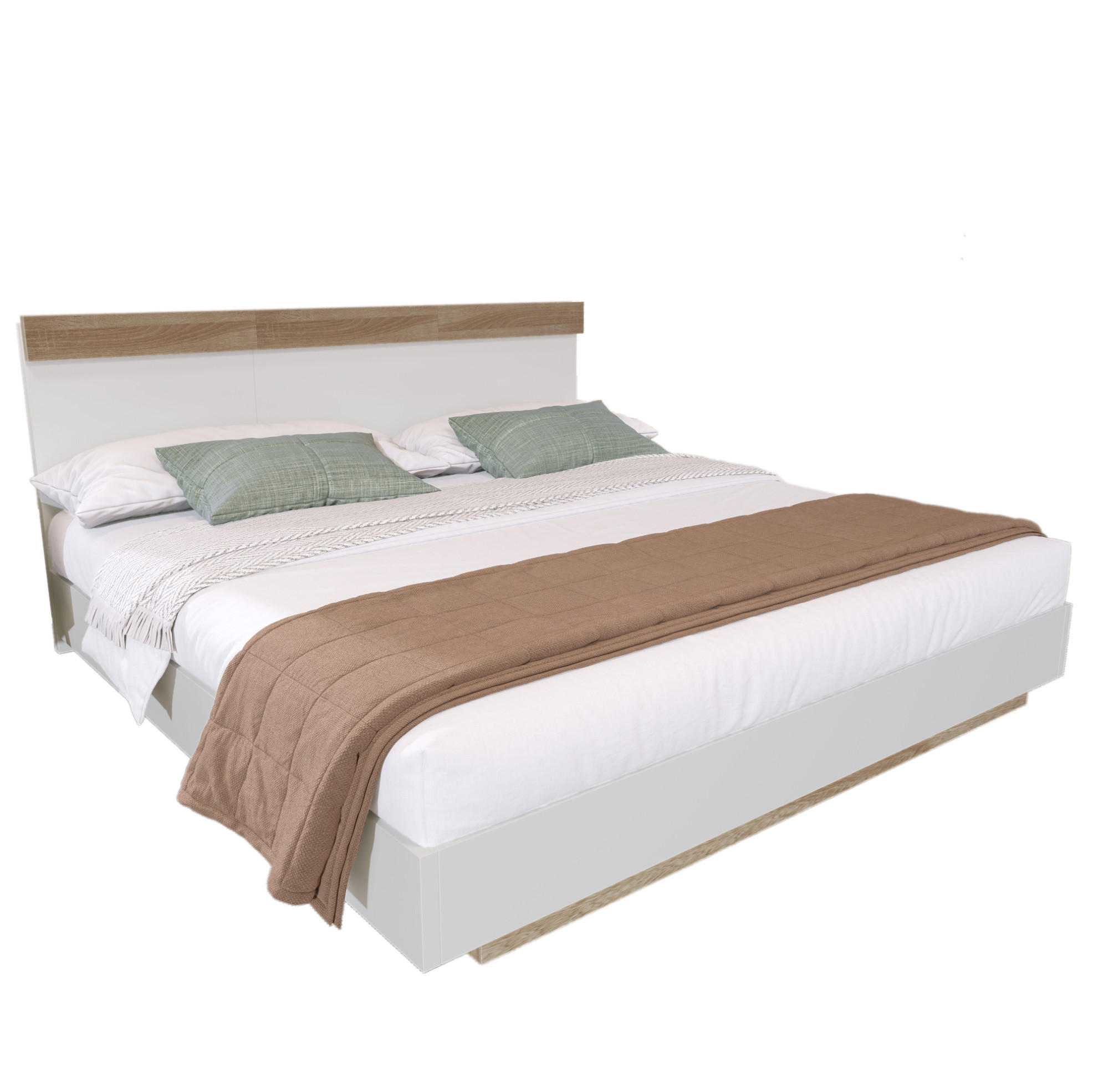 DOPPELBETT 180/200 cm mit Kopfteil und Lattenrost in Schwebeoptik aus werkstoff, Sonoma-Eiche/Weiß - Weiß, Holzwerkstoff (180/200cm) - Redom