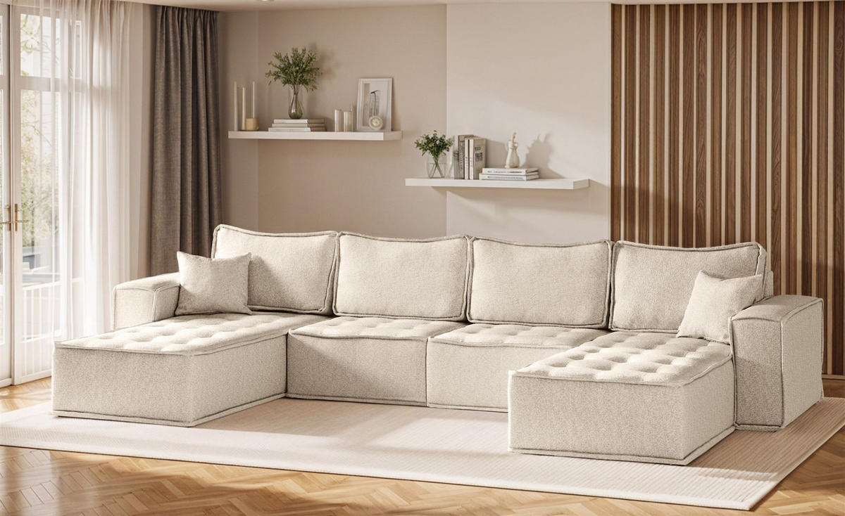 WOHNLANDSCHAFT Sande In Raven - Creme, Holzwerkstoff/Textil (372/85/192cm) - Fun Möbel