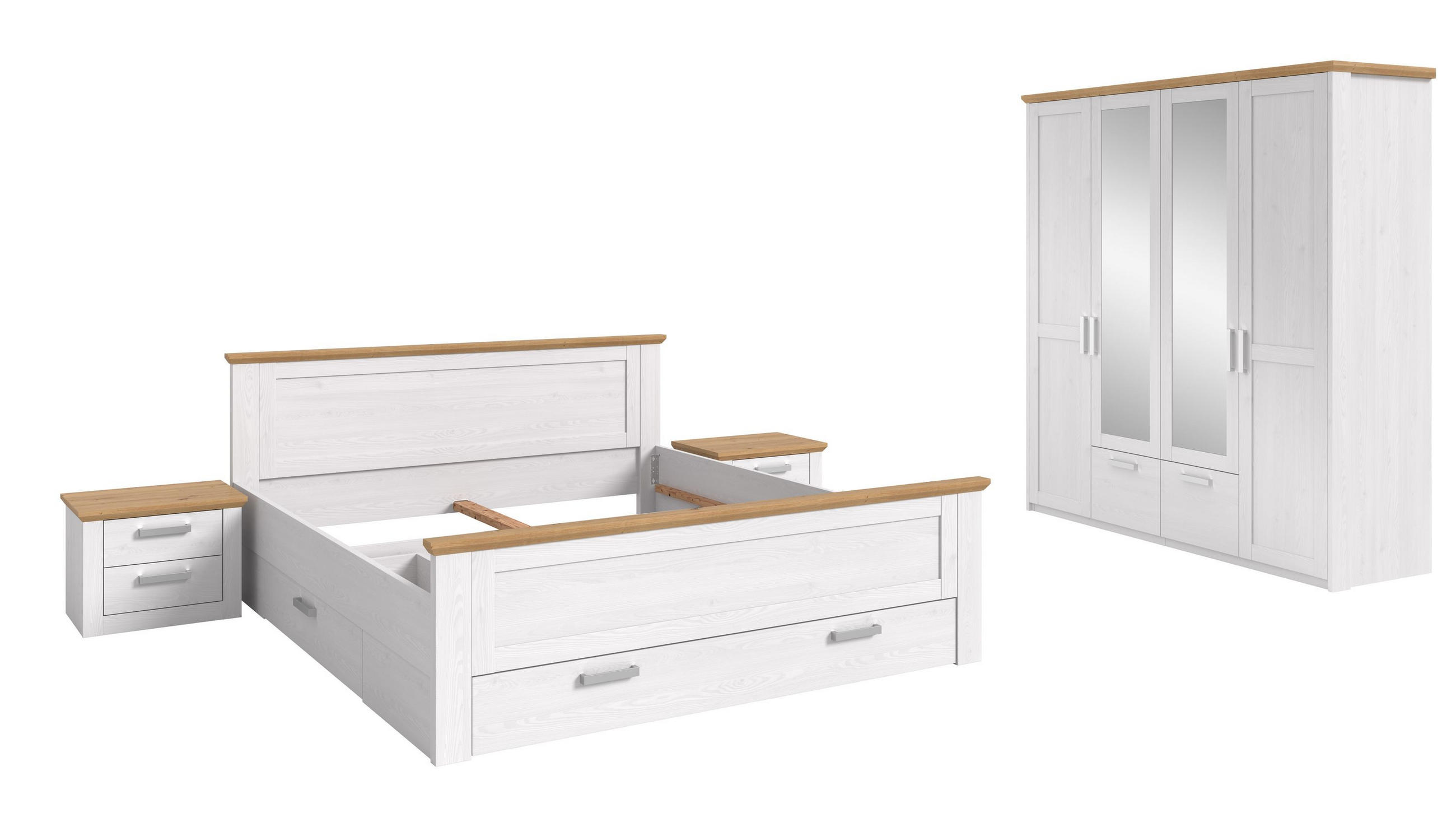 BETTANLAGE mit Kleiderschrank VERONA Bett (180 x 200cm) in Sibiu Lärche Nachbildung - Lärchefarben, Holzwerkstoff - Homes & Jones