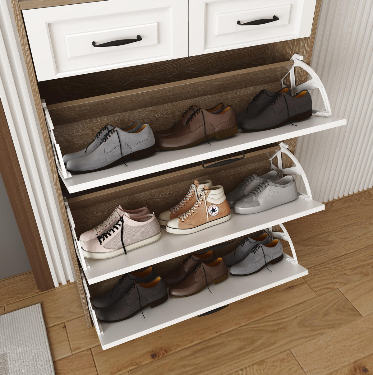 SCHUHSCHRANK aus Spanplatte 80x23,5x131cm in Weiß mit Kippsicherung - Weiß, Holzwerkstoff (80/131/23.5cm) - Modfu