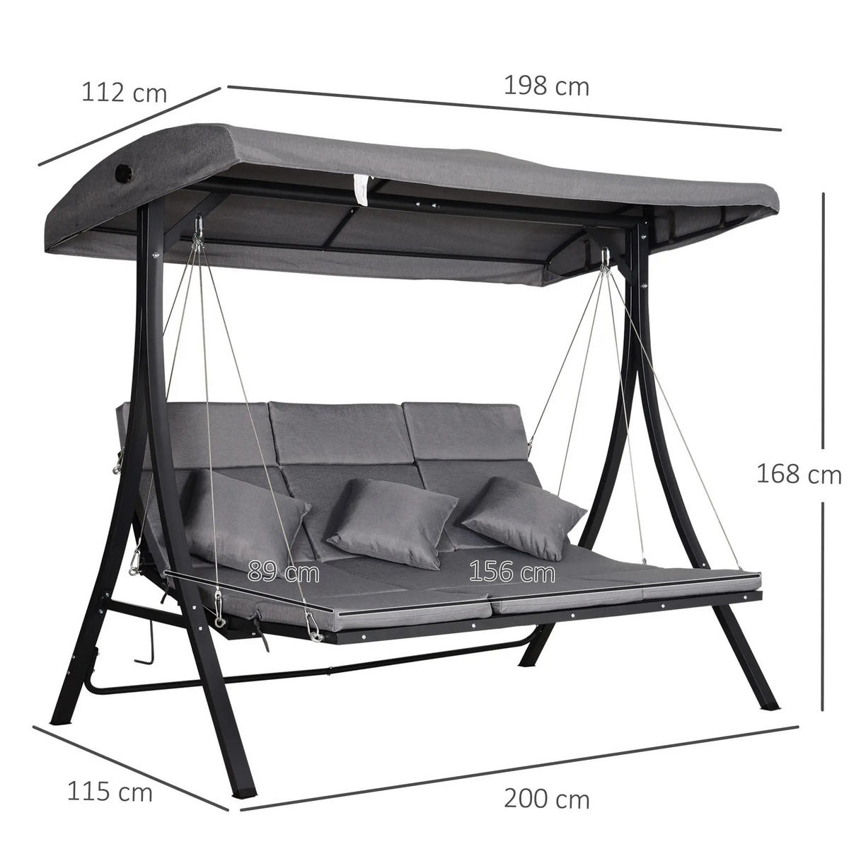 HOLLYWOODSCHAUKEL 3 Sitzer 270 kg - Grau, Metall (200/168/115cm) - LEBENLANG