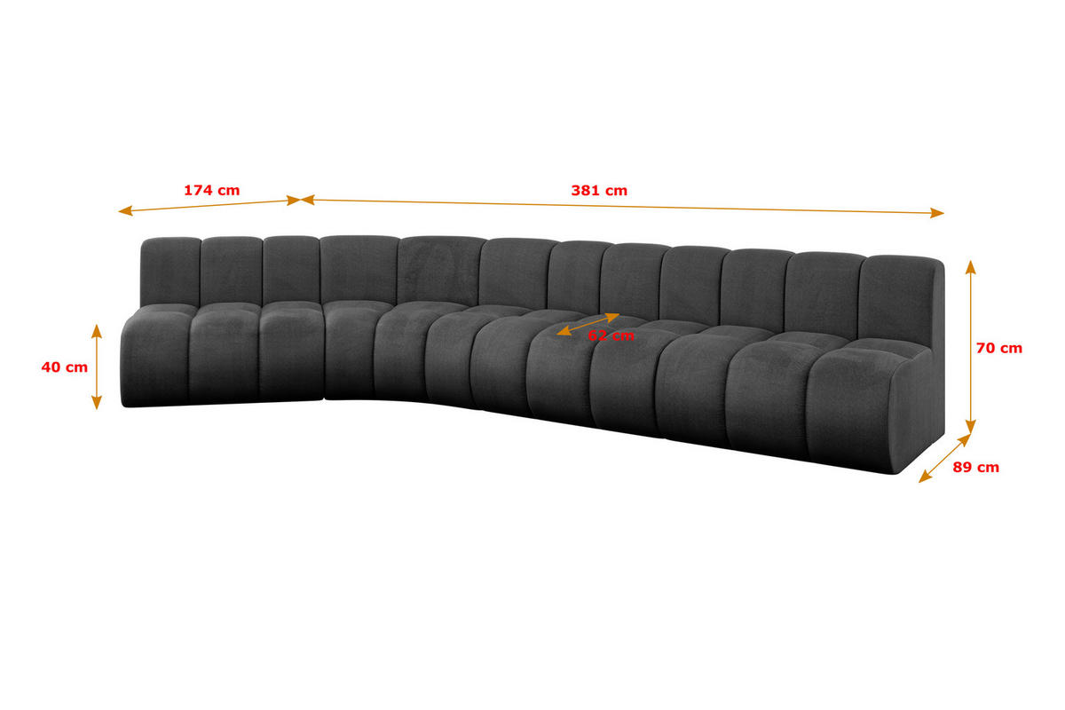 ECKSOFA modulares Sofa Montra-L2 - 381x174x70 cm Schwarz - Schwarz, Holzwerkstoff/Textil (381/174cm) - ALTDECOR