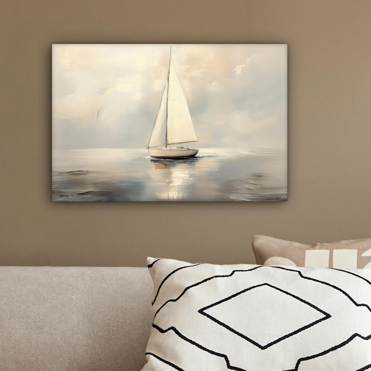 LEINWANDBILD Segelschiff - Meer - Bewölkt 30x20 cm - Creme, Textil (30/20cm) - MuchoWow