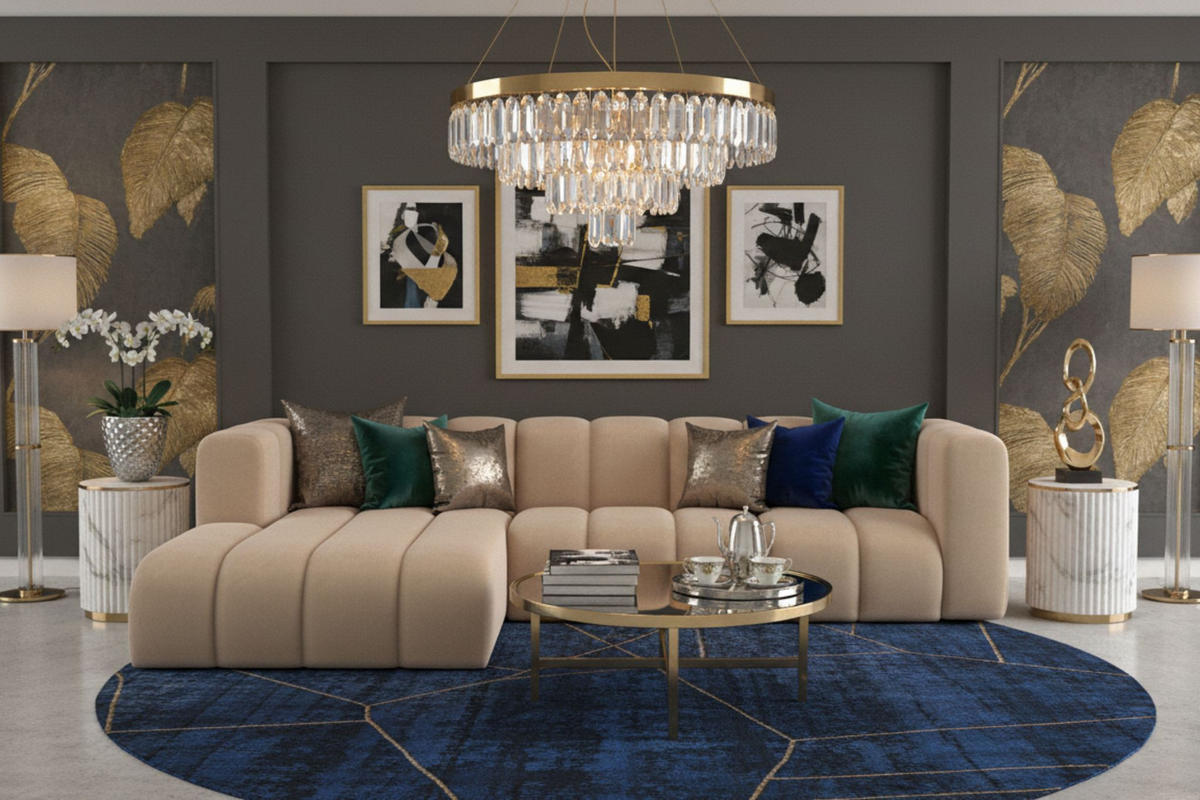 ECKSOFA L-Form Grand L 287 cm, Veloursstoff Salvador, Beige, Links - Beige, Holz (287/179cm) - Kaiser Möbel