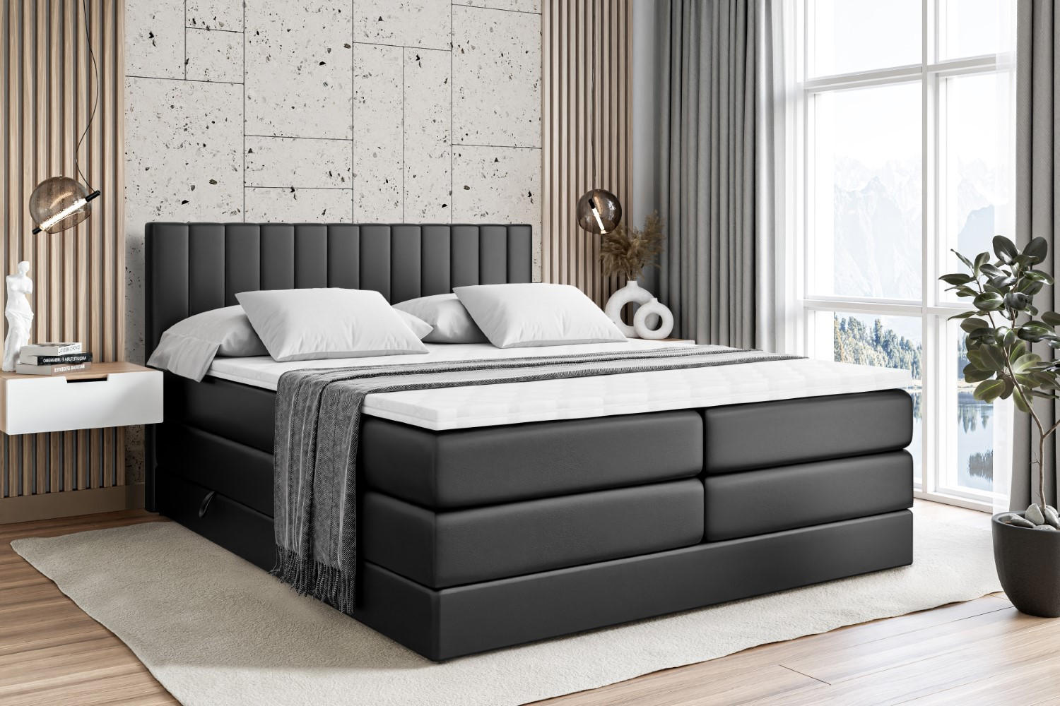 BOXSPRINGBETT EDITA KING - 120x200 - H3/H4 - Schwarz Hochglanz - Schwarz Hochglanz, Holzwerkstoff (120/200cm) - ALTDECOR