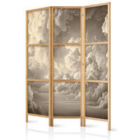PARAVENT Japanischer 3-tlg 135x172 cm Wolken 3D Effekt - Beige, Holz/Textil (135/172/3cm) - Muralo