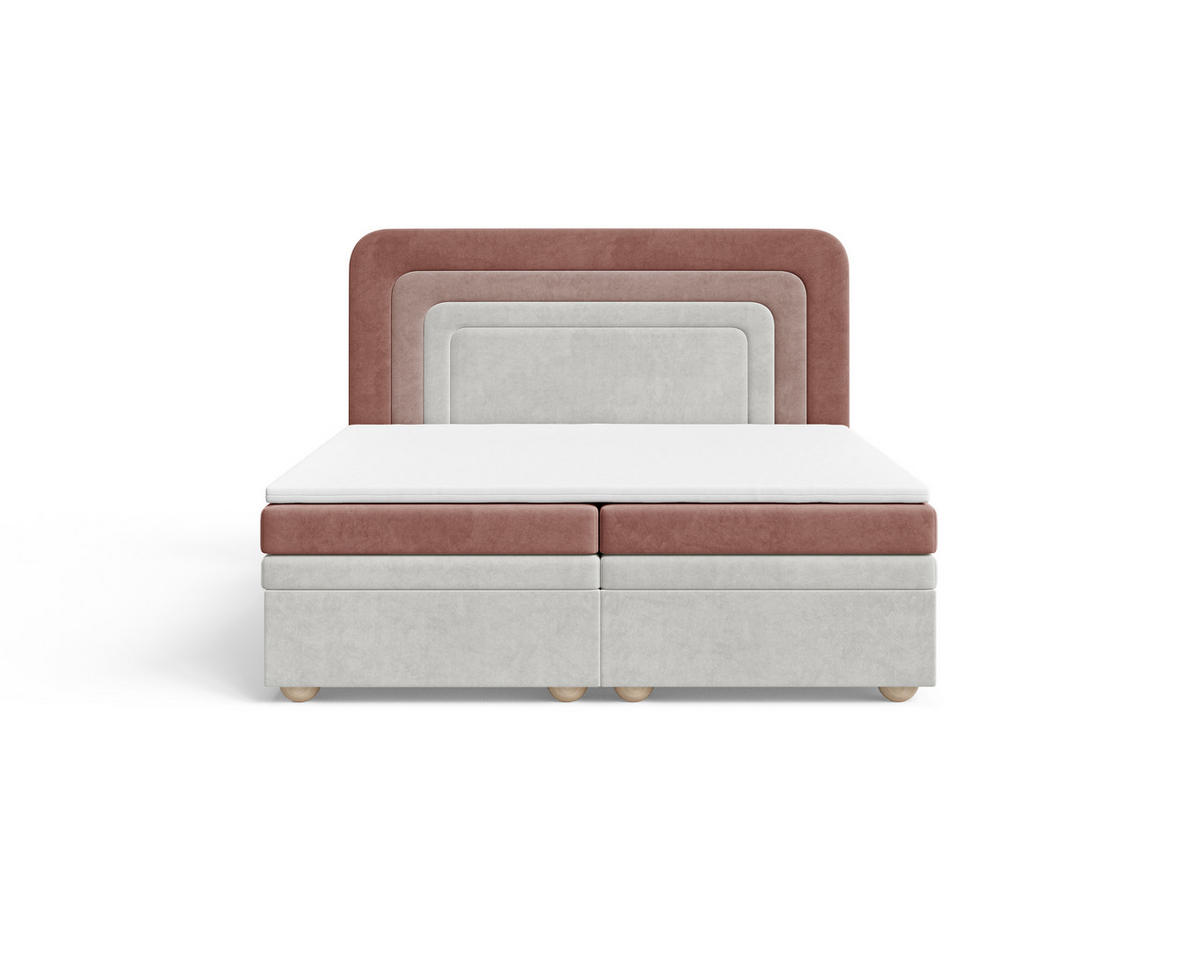 BOXBETT - Bett 10 NEST - Riviera - 140x200 cm - Modernes Polsterbett mit Bettkasten - Rosa, Holz (140/200cm) - ROYAL24_MARKT