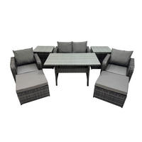 GARTENMÖBEL SET mit Hocker,Beistelltisch,Zweisitzer Polyrattan 6-Sitzer - Dunkelgrau/Grau, Glas/Kunststoff - Fimous