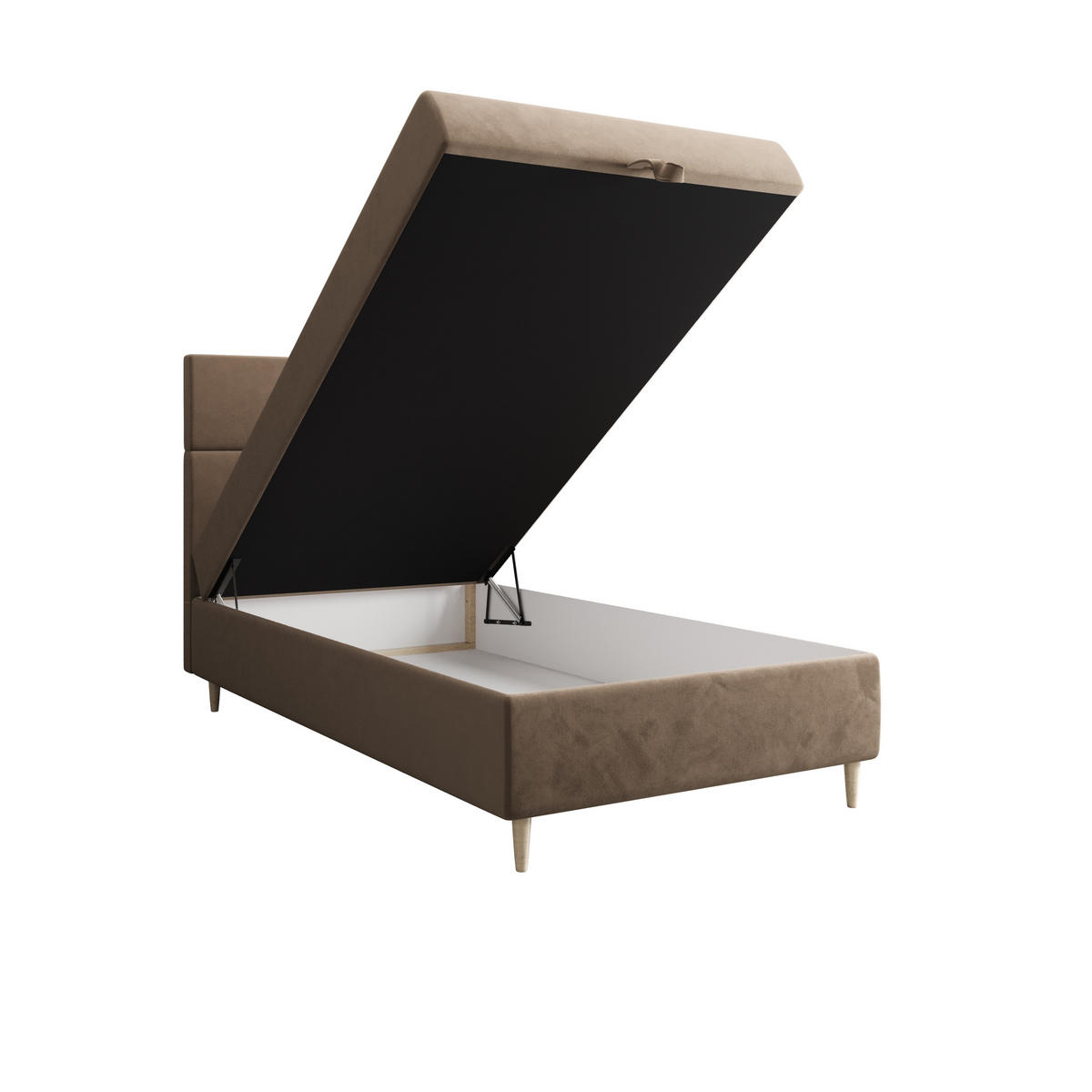 BOXBETT FLO 120x200 Itaka 48, mit Matratze H3, Bonell und Topper, Camel - Cappuccino, Holz/Textil (120/200cm) - Bedante