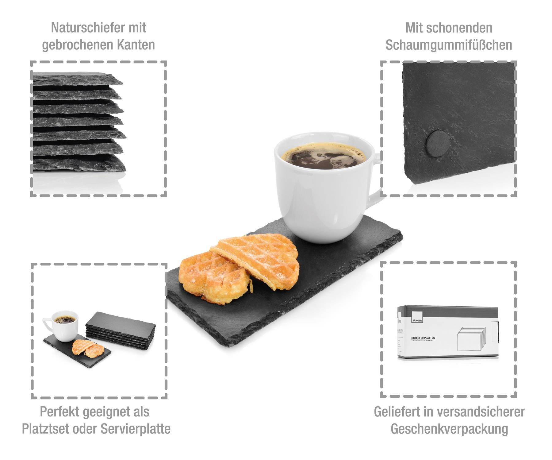 SCHIEFERPLATTEN SET BISCUIT - 6 teilig mit Kreide - Schwarz, Naturmaterialien (20/0.5/10cm) - Sänger