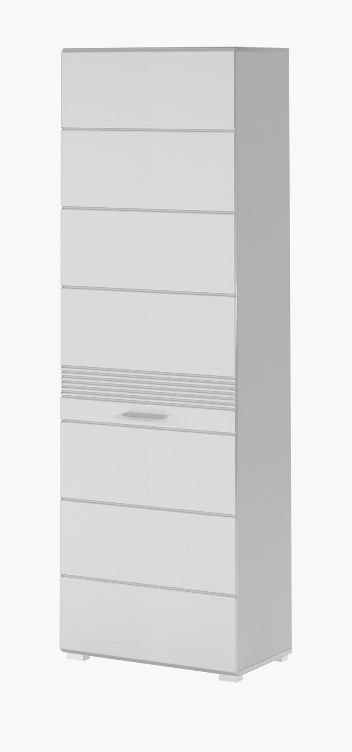 SCHUHSCHRANK weiß Hochglanz 55 cm, Garderobenschrank mit 6 Fächern - Weiß Hochglanz/Silberfarben, Holzwerkstoff/Kunststoff (55/190/37cm) - Inn.Furn