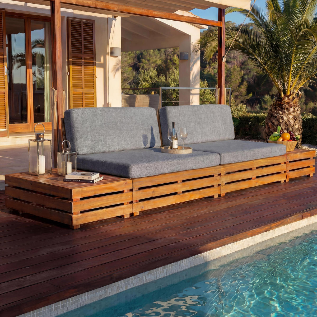 GARTEN-GARNITUR Schwarz, Grau - Schwarz/Grau, Holz - MCW