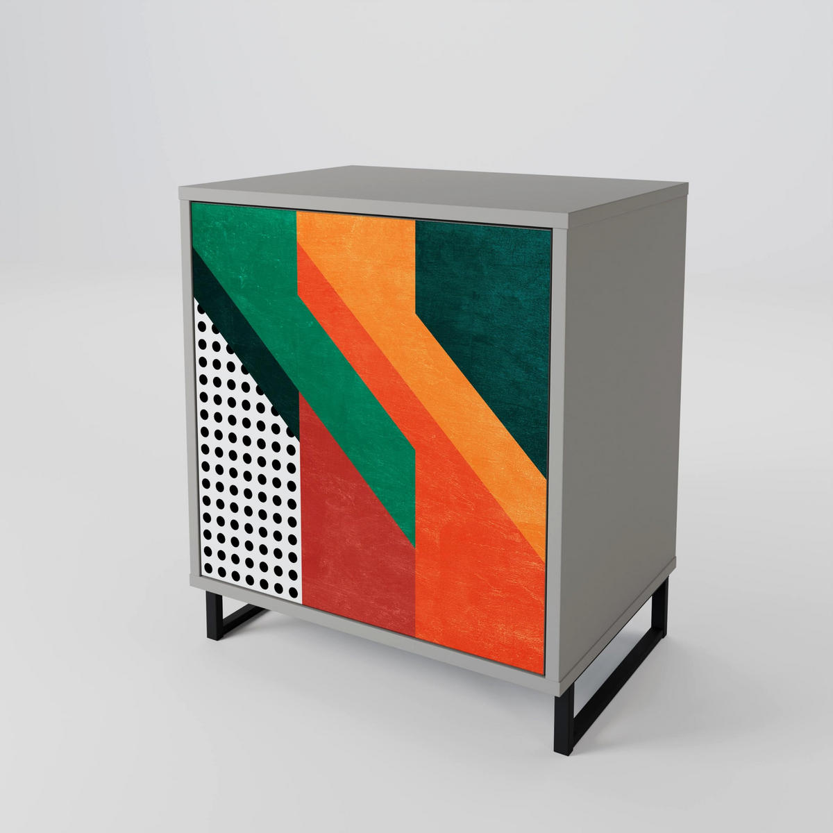SIDEBOARD MAKESHIFT ARTISTRY, Grau, 57,5x42x72,5 cm, Schwarze Metallfüße - Multicolor/Schwarz, Holzwerkstoff/Metall (57.5/72.5/42cm) - SpaceRebels