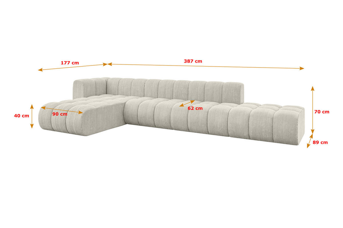 ECKSOFA modulares Sofa Zuvon-L2 - 387x177x70 cm Creme - Hellgrau/Creme, Holzwerkstoff/Textil (387/177cm) - ALTDECOR