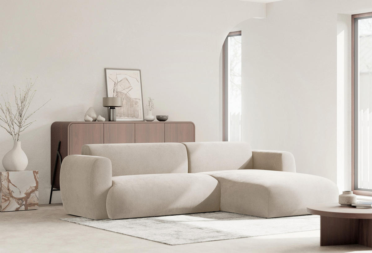ECKSOFA Emia Beige rechts - Beige/Schwarz, Kunststoff/Textil (156/262cm) - Selsey