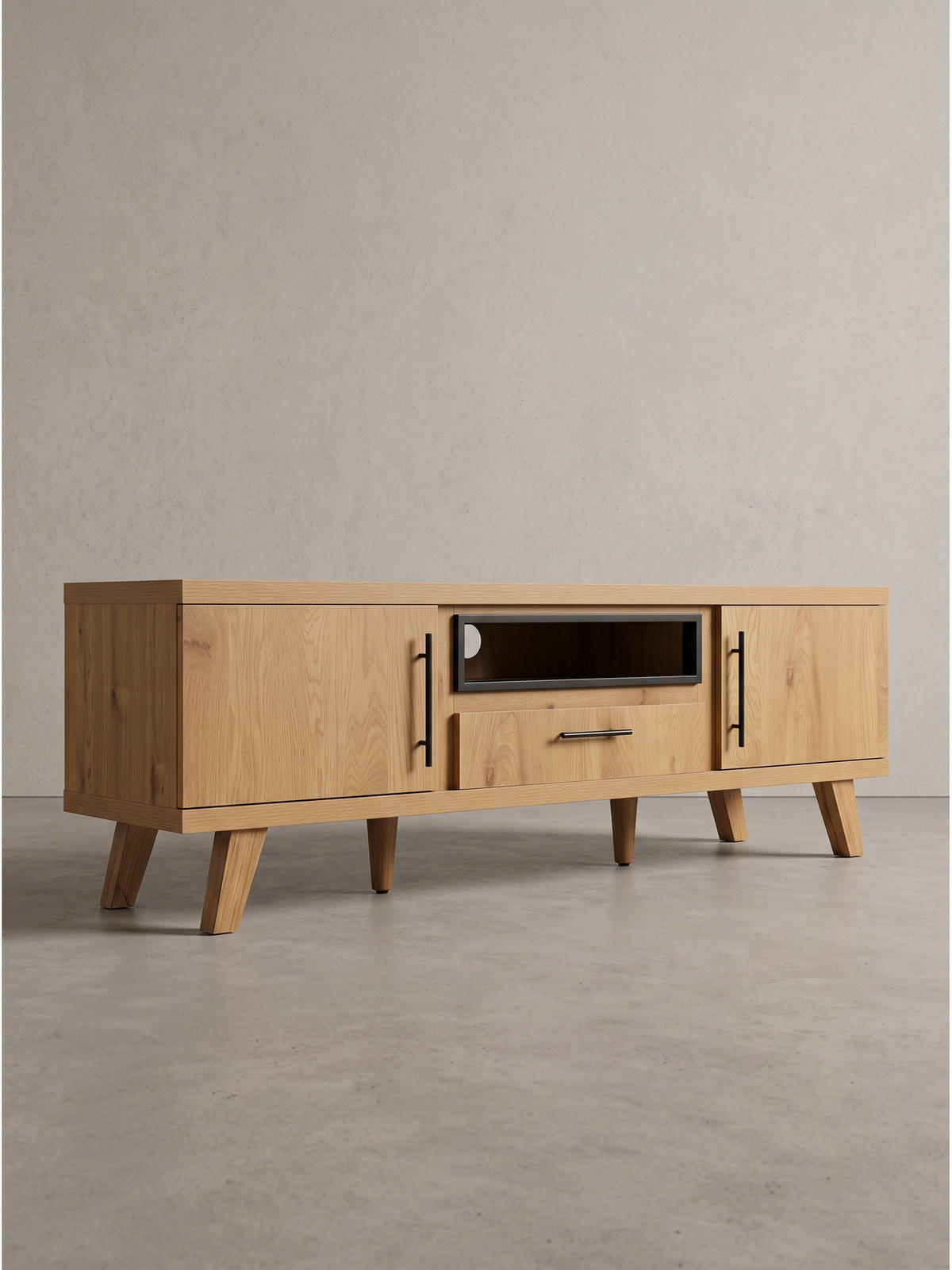 LOWBOARD BASSANO, MDF, in Eichenoptik, mit Ablagen, 150 x 40 x 51,8 cm - Hellbraun/Braun, Eichenholz/Holzwerkstoff (150/51.8/40cm) - KADIMA DESIGN