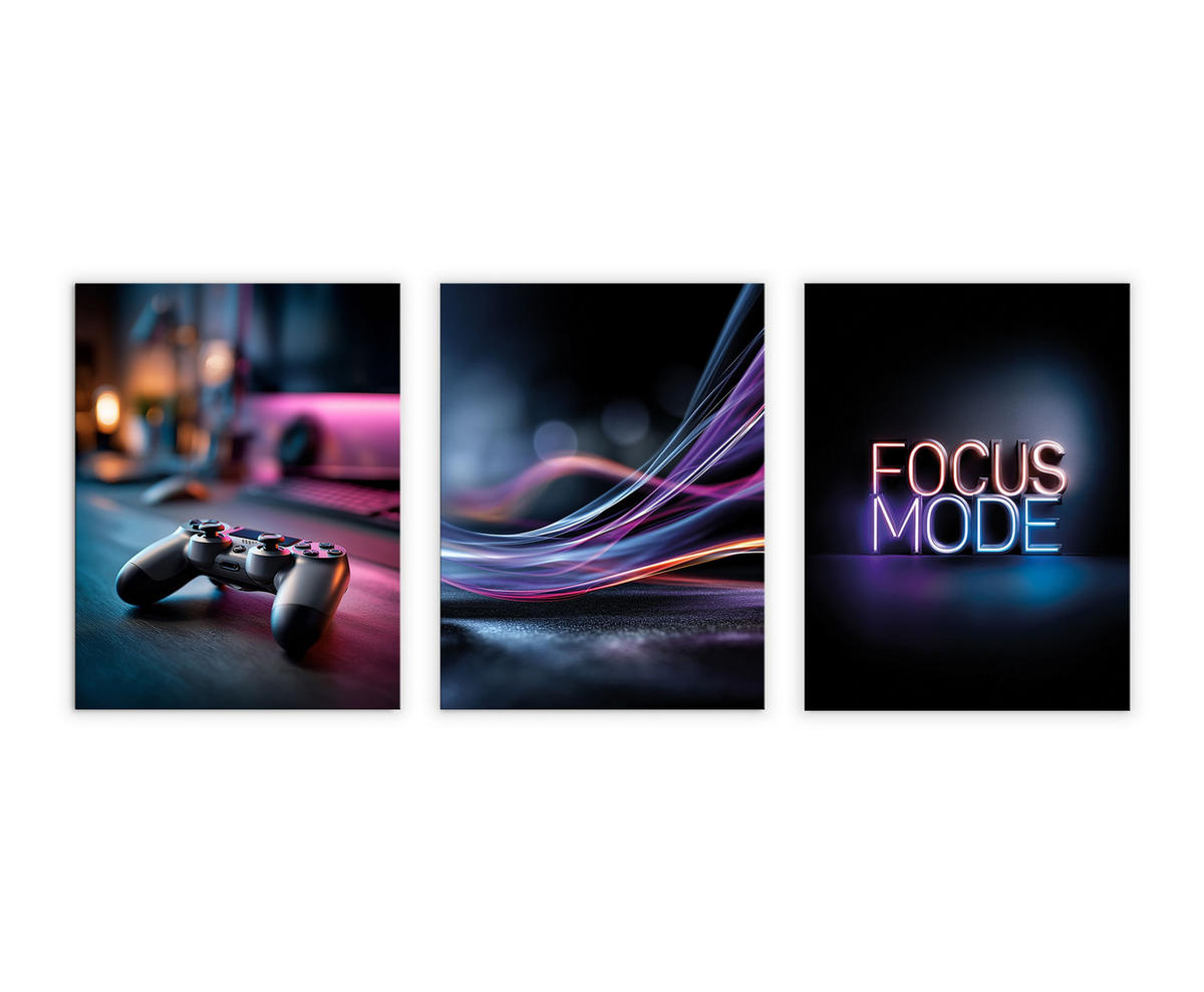 BILDERSET 3er-Set 30x40 cm Gaming neon Jugendzimmer - Beige, Kunststoff (30/40cm) - artissimo