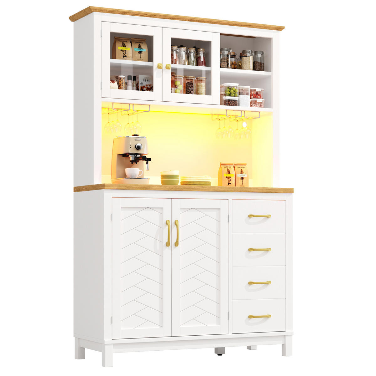 BUFFETSCHRANK 105,5/40/180 cm weiß aus MDF mit LED-Leiste - Weiß, Holzwerkstoff (105.5/180/40cm) - OKWISH