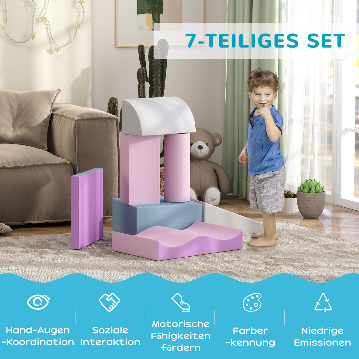 SOFTBAUSTEINE 7-tlg. Set - Pink/Grau, Kunststoff (40/11/60cm) - HOMCOM