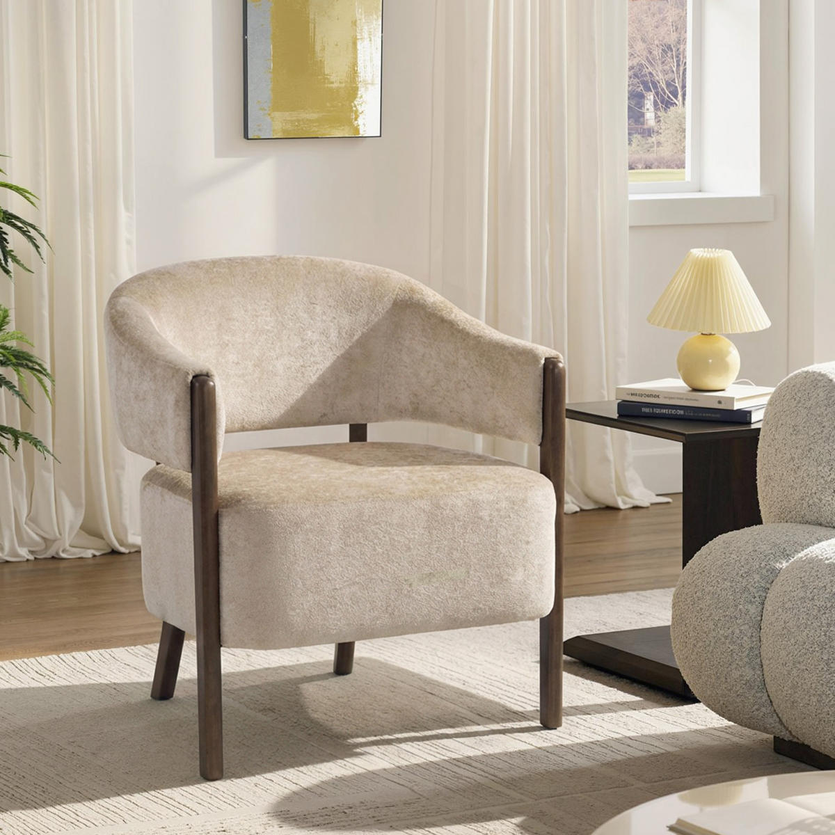 KŘESLO Chenille Dřevo Béžové - hnědá/béžová, dřevo/textil (63.5/78.5/71cm) - HOMCOM