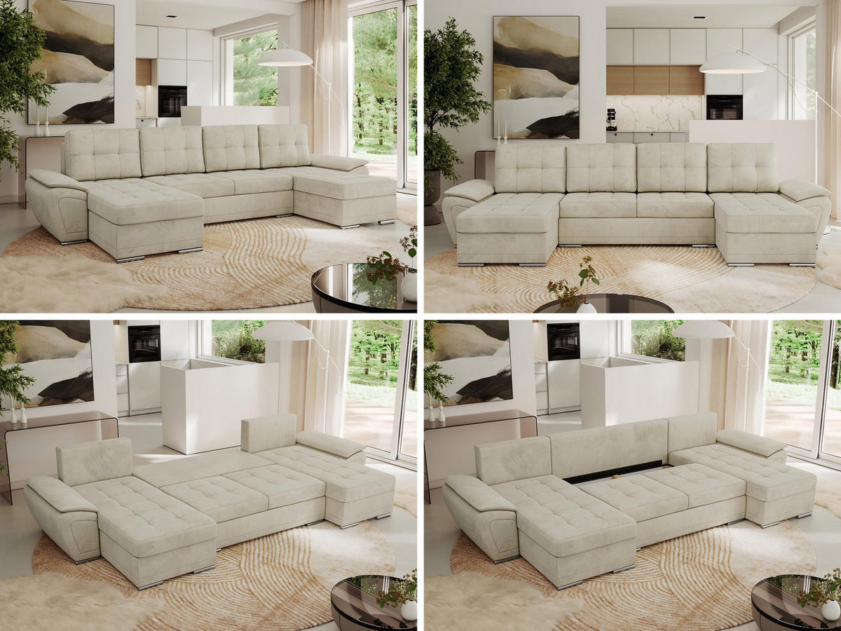 WOHNLANDSCHAFT UMBRIA U Beige Velvet - Beige/Grau, Textil/Metall (336/85/157cm) - MKS