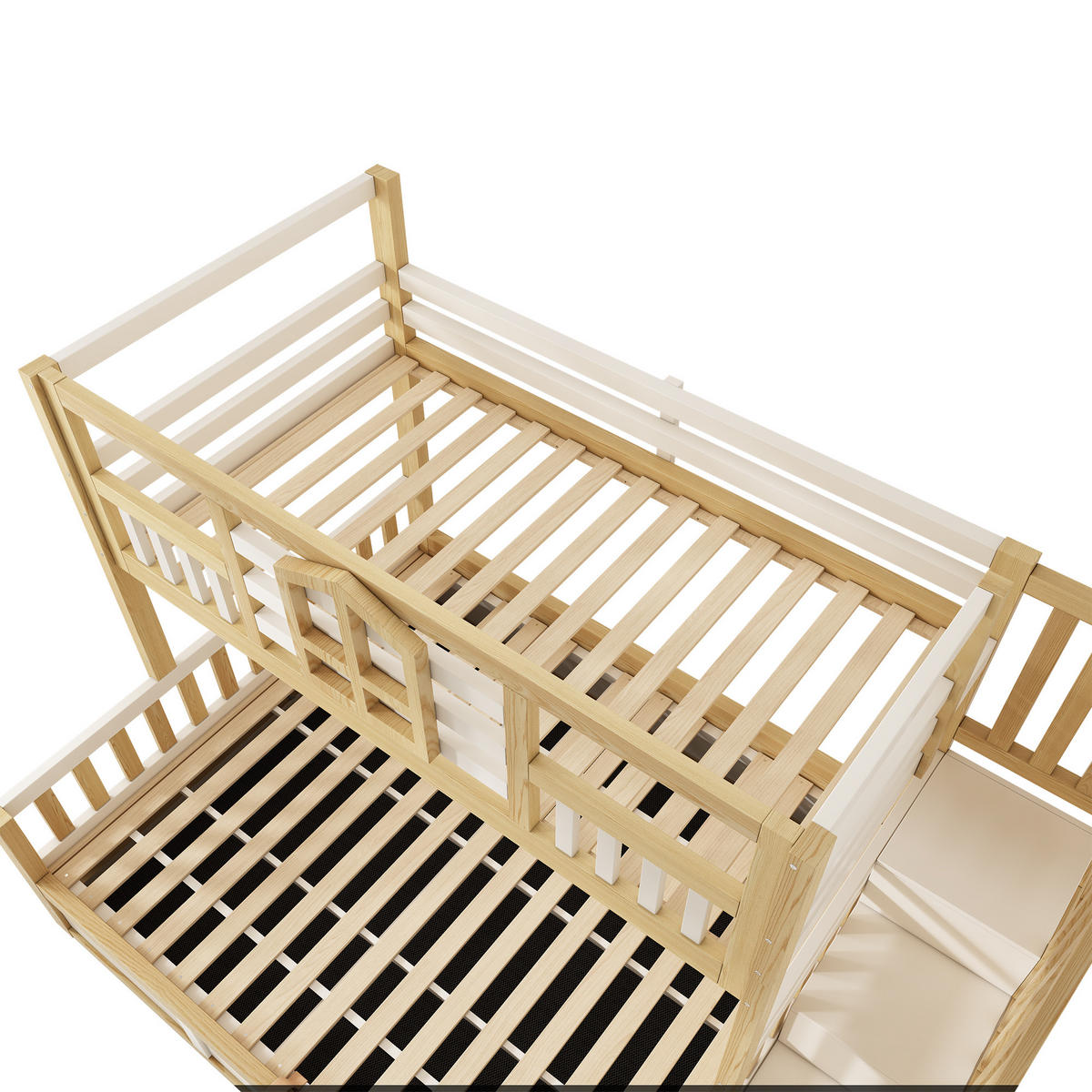 ETAGENBETT 90/200 cm & 140/200 cm in Weiß & Eichefarben mit Bettkasten, Treppe mit Ablagefächern und Fenstern - Weiß/Naturfarben, Holzwerkstoff (140/200cm) - STILVORA