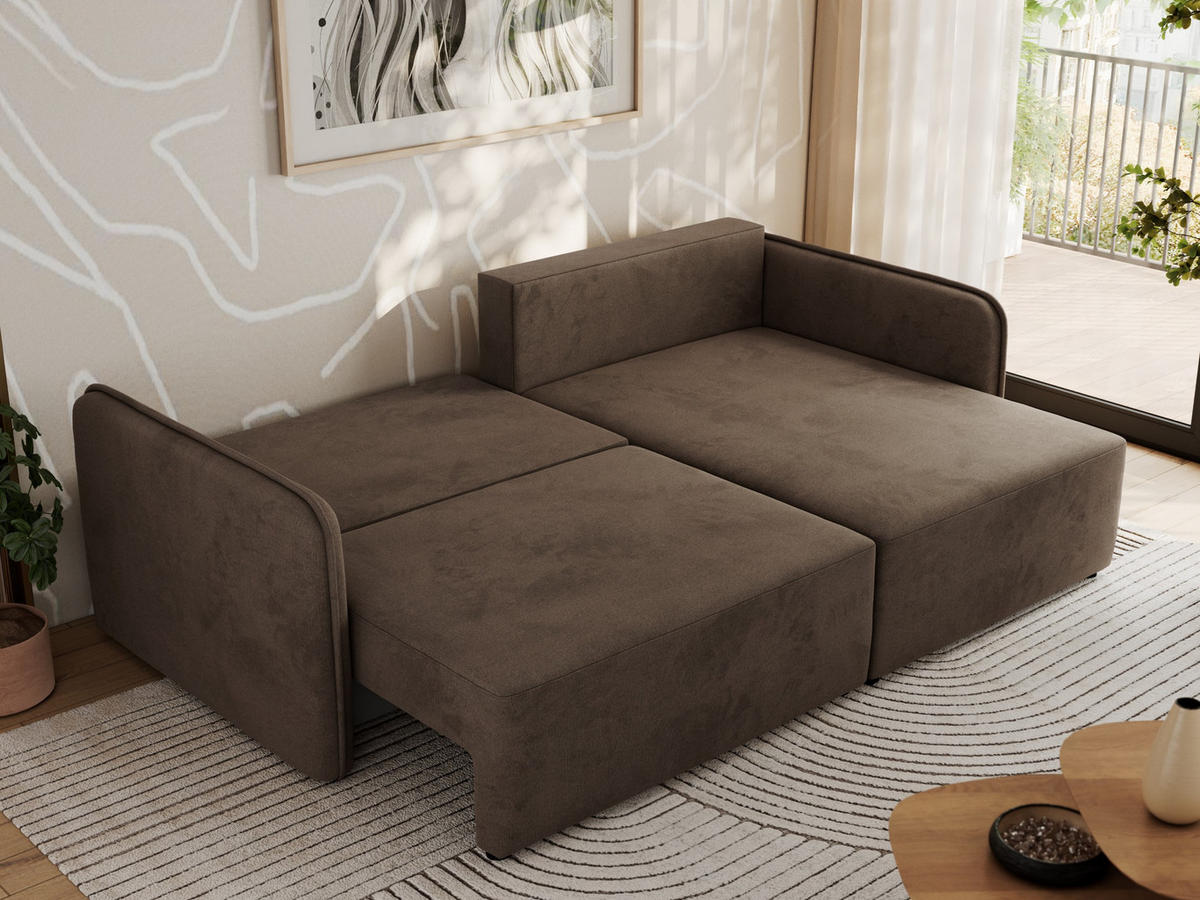 ECKSCHLAFSOFA MESTO L Braun Velvet - rechts - Schwarz/Braun, Kunststoff/Textil (147/227cm) - MKS