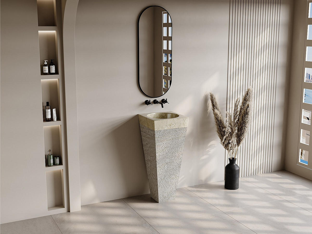 FREISTEHENDES Waschbecken - 40 cm x 40 cm - marmor - cremefarben Storta - Creme, Stein (40/90/40cm) - Vente-Unique