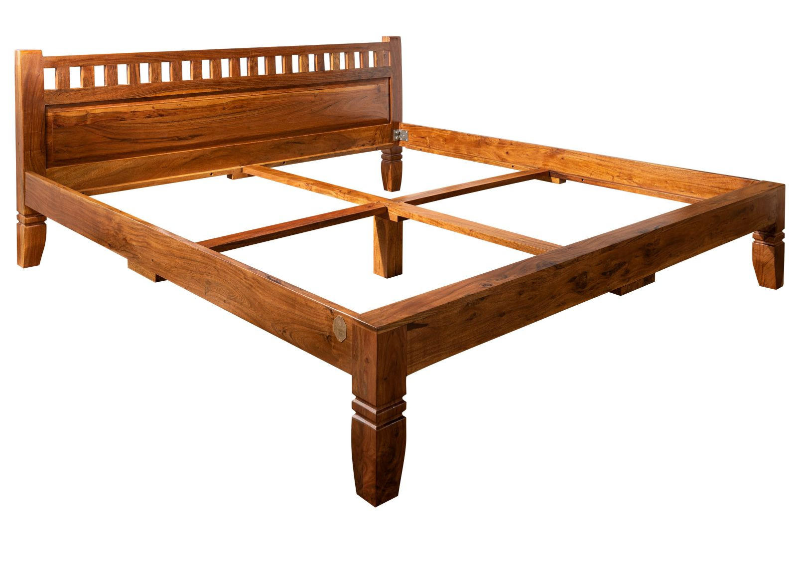 BETT Massivholz Akazie 200 x 200 x 90 hellbraun OXFORD #224 - Braun, Holz (200/200cm) - Massivmoebel24