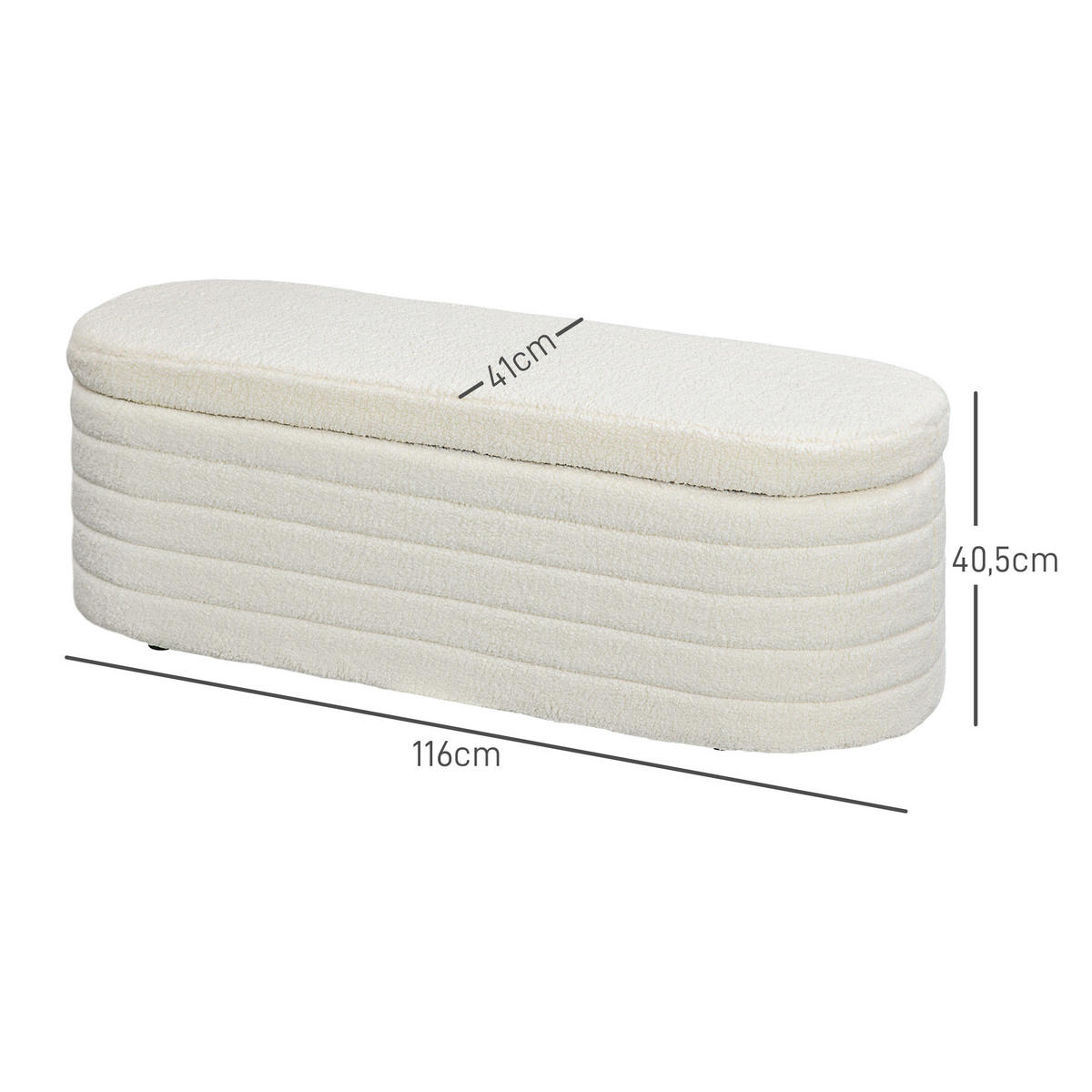 SITZBANK Polsterbank mit Stauraum, Teddy-Vlies-Optik, Bettbank mit Holzbeine - Weiß, Kunststoff (41/40.5/116cm) - HOMCOM