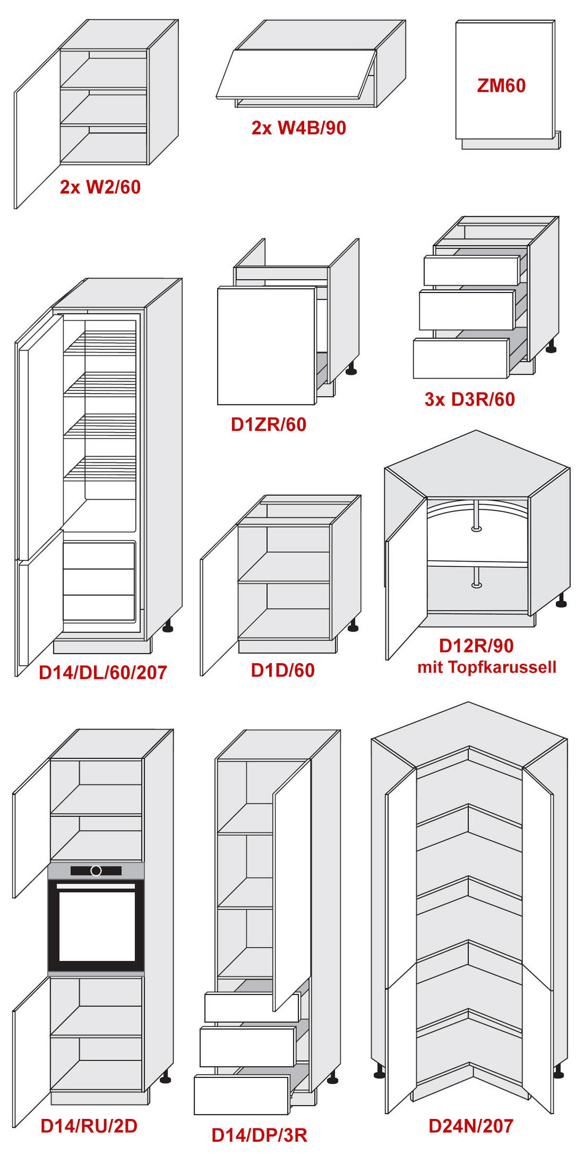 KÜCHENZEILE Casella 15-teilig Grau / Casella Eiche Natur - Braun/Grau, Holzwerkstoff/Metall (360/207/270cm) - Feldmann-Wohnen