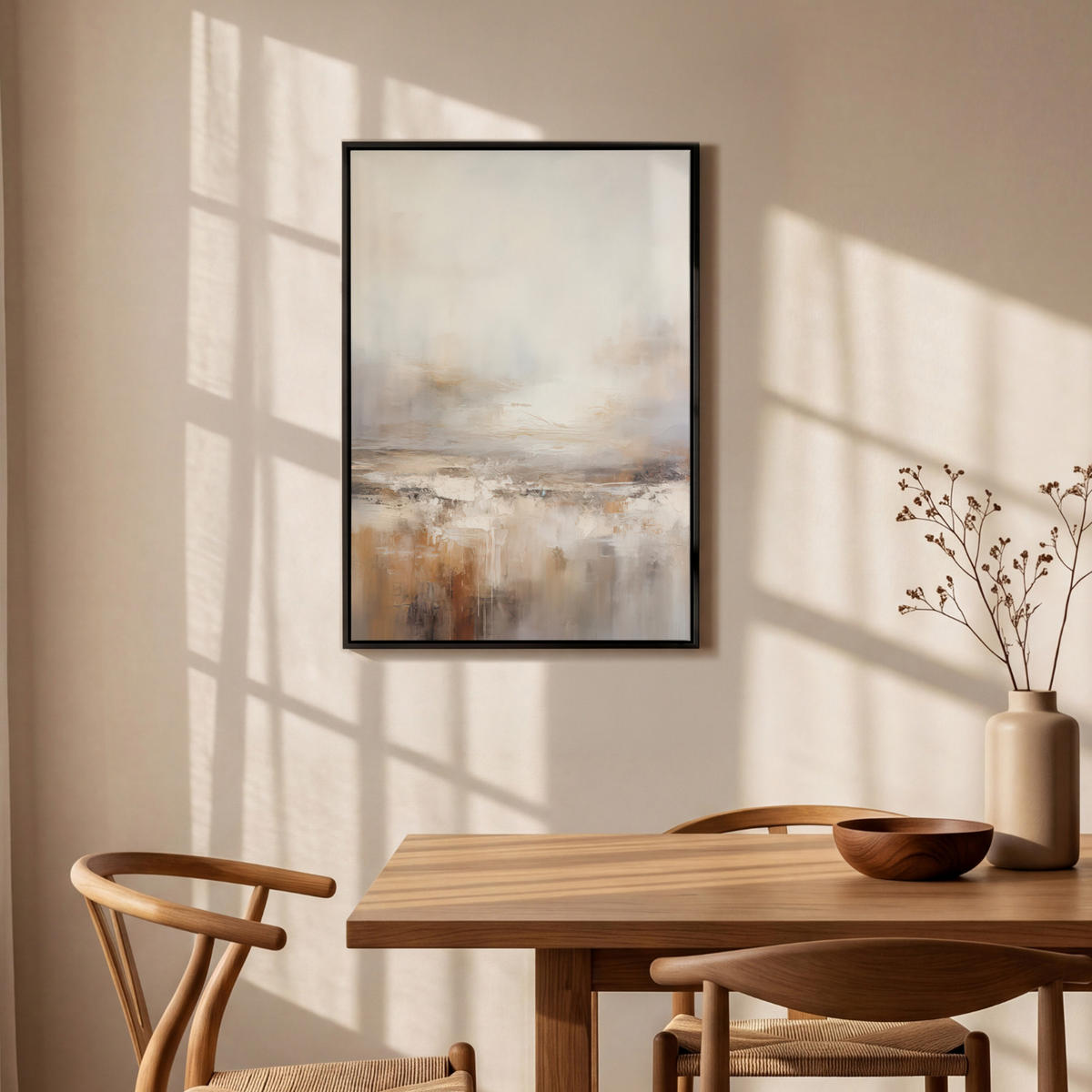 LEINWAND Bilder mit Rahmen - Kunst - Industriell - Grau - Braun - Abstrakt - 60x90 - Sandfarben, Textil (60/90cm) - MuchoWow