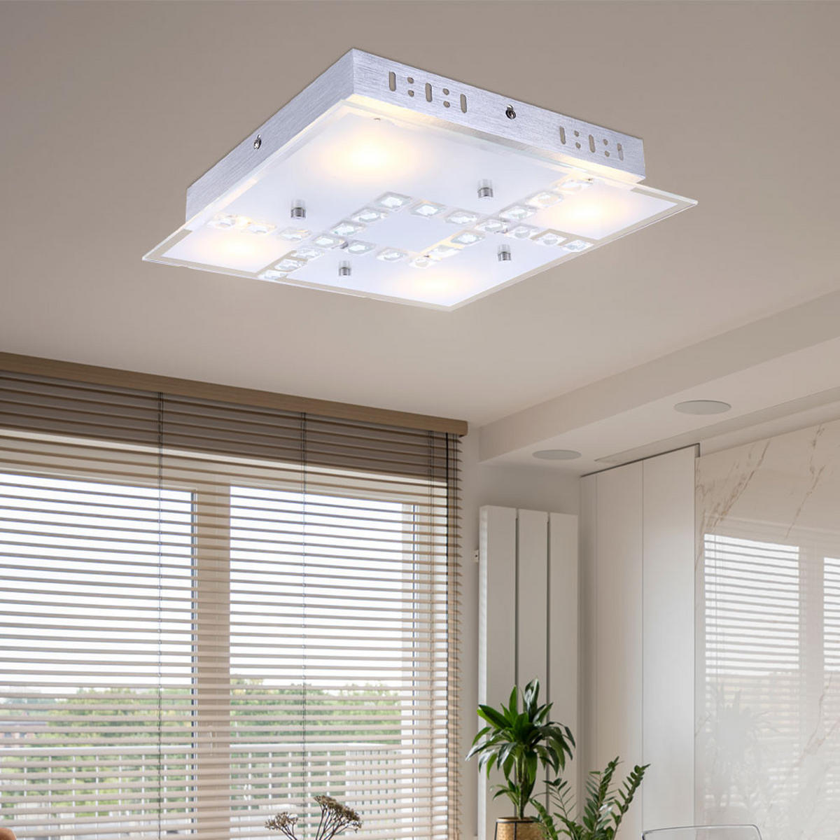 LED DECKENLEUCHTE Kristall Glas Silber - Silberfarben, Glas (32/32/6.5cm) - Globo Lighting