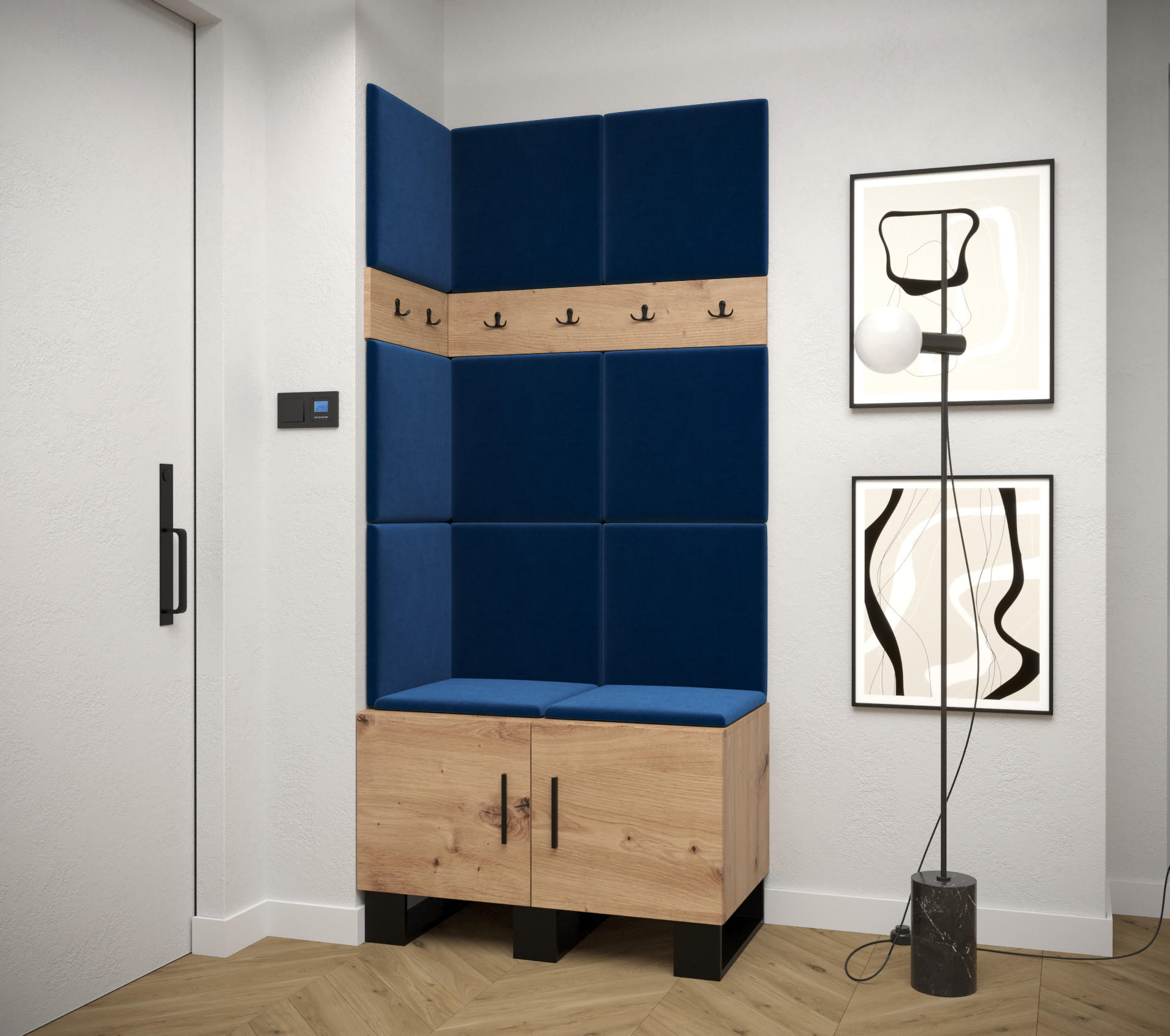 GARDEROBEN-SET 196/84/45,6 - Schwarz/Eiche Artisan, Holz/Kunststoff (84/196/45.6cm) - Abiks Möbel